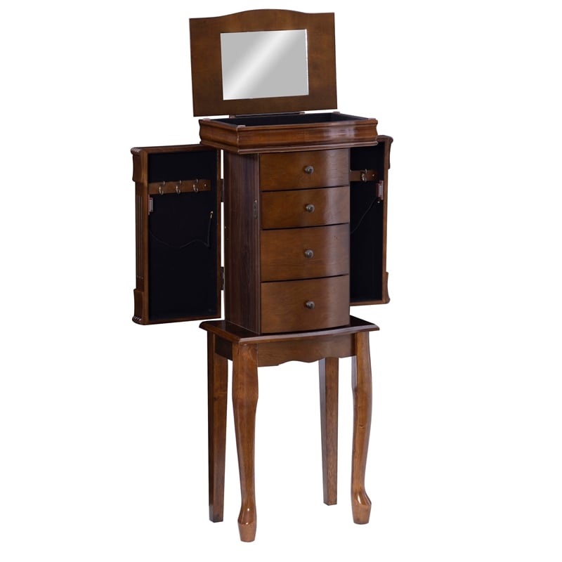 Linon Louis Philippe Jewelry Armoire 4 Drawers in Walnut Finished Wood
