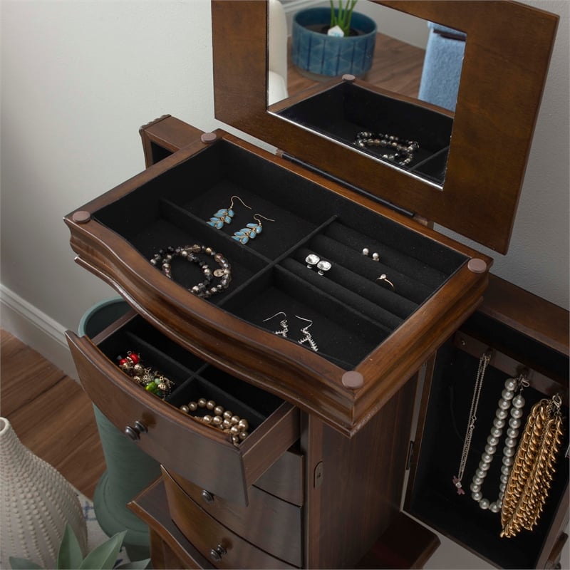 Linon Louis Philippe Jewelry Armoire 4 Drawers in Walnut Finished Wood