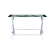 Linon World Map Curved X-Sided Metal and Glass Computer Desk in Chrome