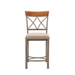 Linon Hamilton Metal Counter Stool Padded Beige Seat Wood Trim in Matte Pewter