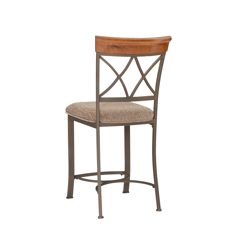 Linon Hamilton Metal Counter Stool Padded Beige Seat Wood Trim in Matte Pewter