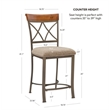 Linon Hamilton Metal Counter Stool Padded Beige Seat Wood Trim in Matte Pewter