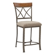 Linon Hamilton Metal Counter Stool Padded Beige Seat Wood Trim in Matte Pewter