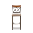 Linon Hamilton Metal Bar Stool Padded Beige Seat Wood Trim in Matte Pewter