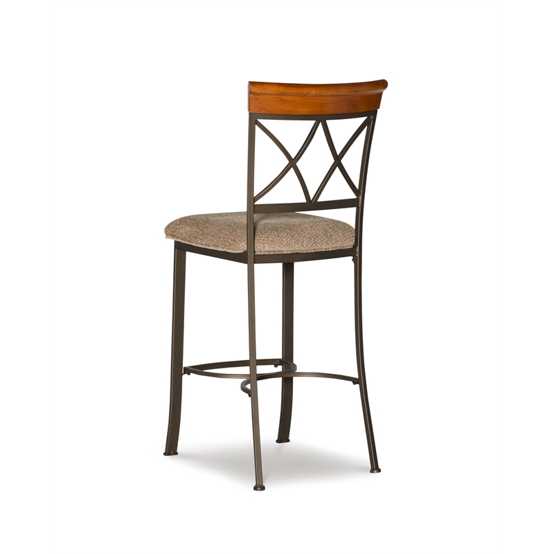 Linon Hamilton Metal Bar Stool Padded Beige Seat Wood Trim in Matte Pewter