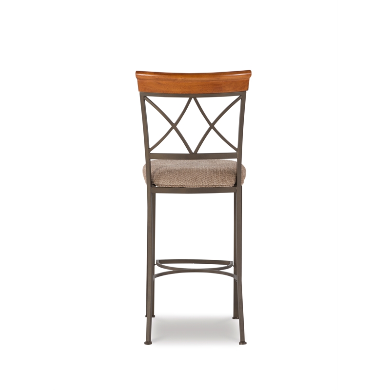 Linon Hamilton Metal Bar Stool Padded Beige Seat Wood Trim in Matte Pewter