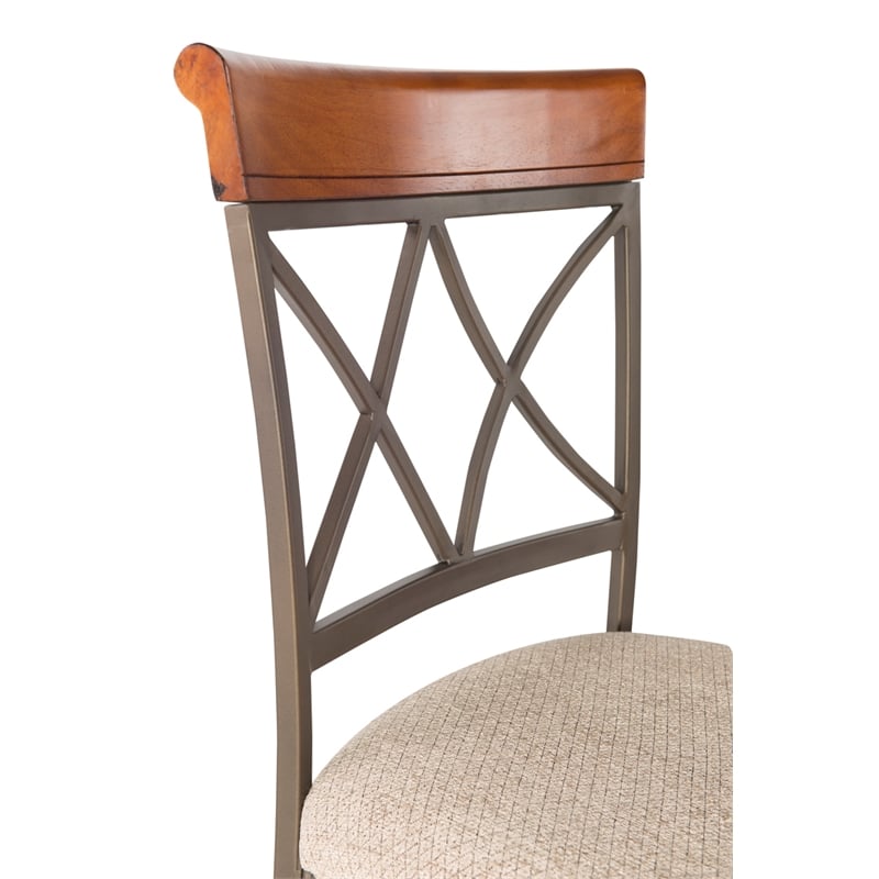 Linon Hamilton Metal Bar Stool Padded Beige Seat Wood Trim in Matte Pewter
