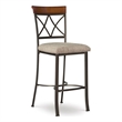 Linon Hamilton Metal Bar Stool Padded Beige Seat Wood Trim in Matte Pewter