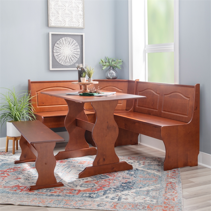 Linon Chelsea Wood Dining Nook Set in Walnut | Cymax Business