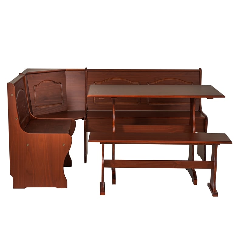 Linon Chelsea 3 Pce Corner Nook Set with Storage in Solid Walnut Wood