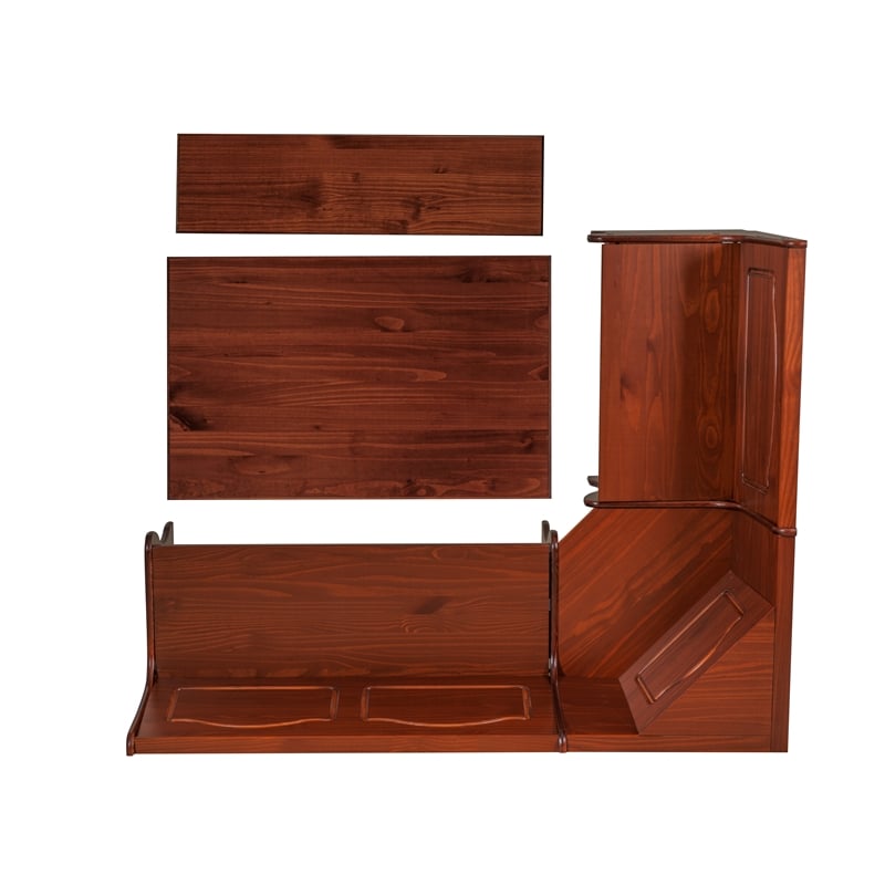 Linon Chelsea 3 Pce Corner Nook Set with Storage in Solid Walnut Wood