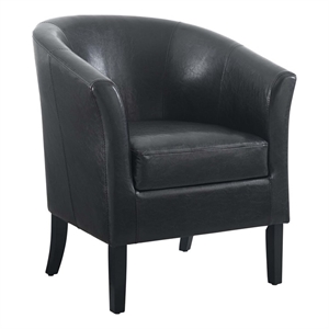 Linon Simon Upholstered Club Chair High Arms Deep Seat in Black Faux Leather