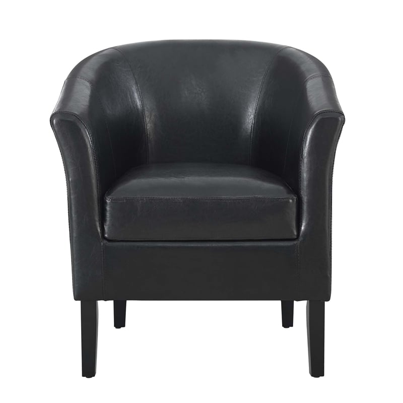 Linon Simon Upholstered Club Chair High Arms Deep Seat in Black Faux Leather