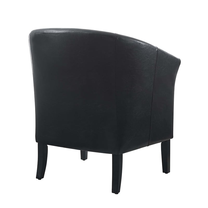 Linon Simon Upholstered Club Chair High Arms Deep Seat in Black Faux Leather
