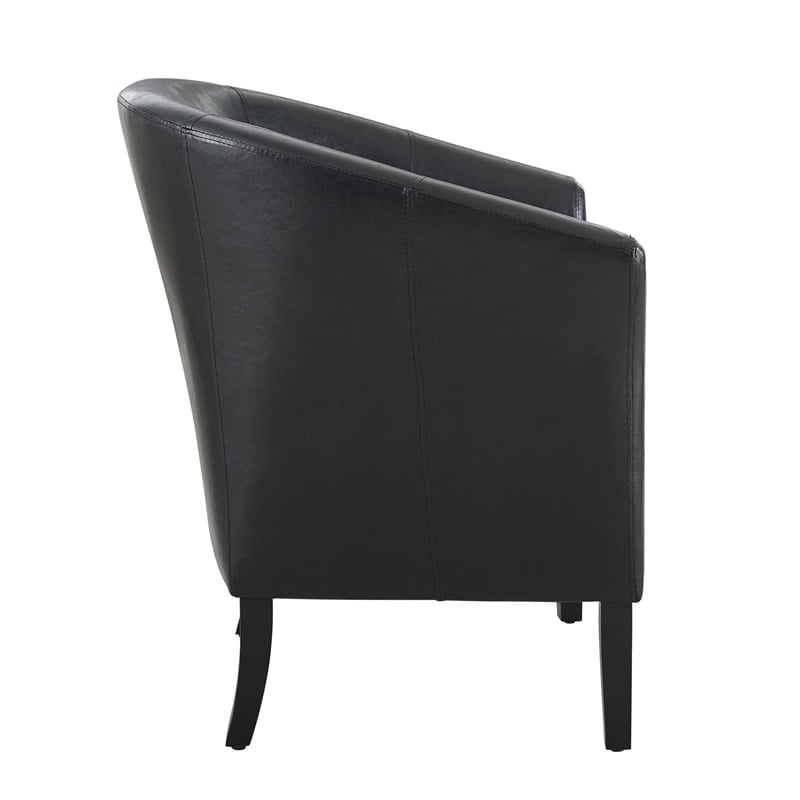 Linon Simon Upholstered Club Chair High Arms Deep Seat in Black Faux Leather