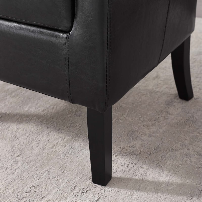 Linon Simon Upholstered Club Chair High Arms Deep Seat in Black Faux Leather