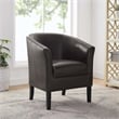 Linon Simon Upholstered Club Chair High Arms Deep Seat in Brown Faux Leather