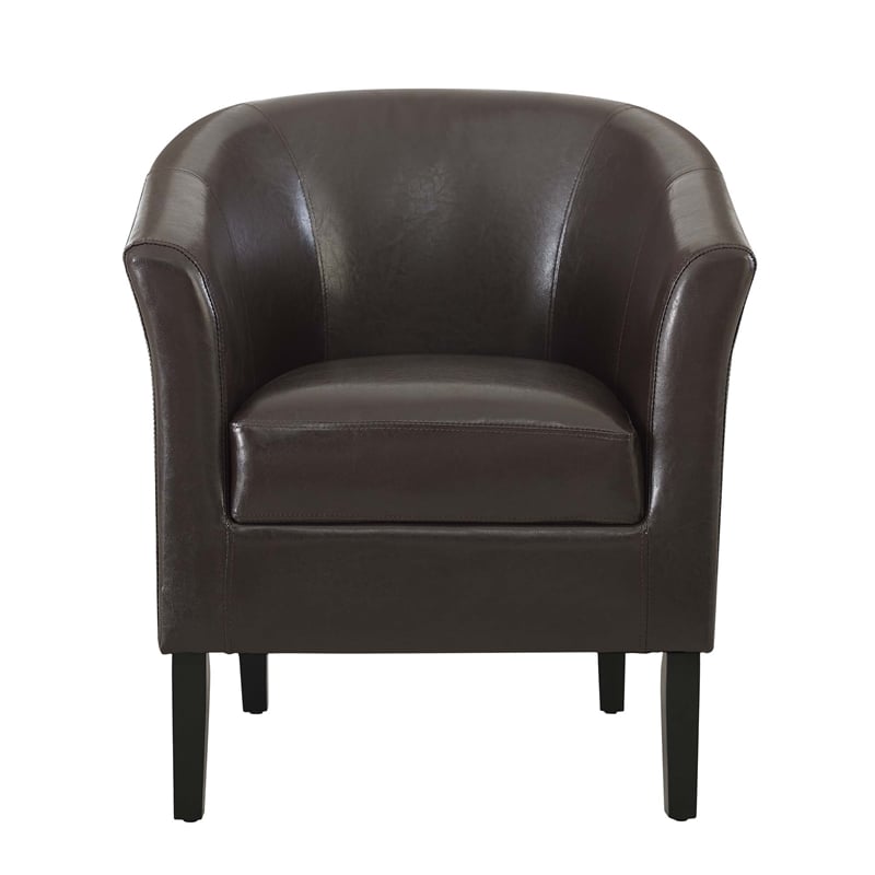 Linon Simon Upholstered Club Chair High Arms Deep Seat in Brown Faux Leather