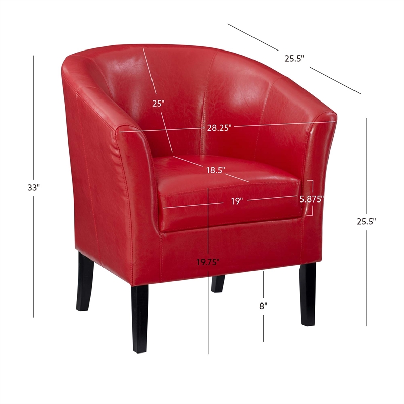 Linon Simon Wood Upholstered Club Chair in Red 