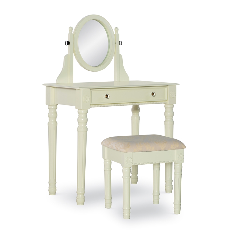 Linon Lorraine Wood Vanity Set In White, Wood Vanity Set