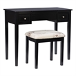 Linon Butterfly Vanity and Padded Stool Flip Up Mirror 2 Drawers in Black Wood