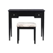 Linon Butterfly Vanity and Padded Stool Flip Up Mirror 2 Drawers in Black Wood