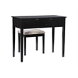 Linon Butterfly Vanity and Padded Stool Flip Up Mirror 2 Drawers in Black Wood
