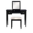 Linon Butterfly Vanity and Padded Stool Flip Up Mirror 2 Drawers in Black Wood