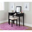 Linon Butterfly Vanity and Padded Stool Flip Up Mirror 2 Drawers in Black Wood