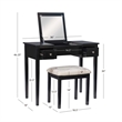 Linon Butterfly Vanity and Padded Stool Flip Up Mirror 2 Drawers in Black Wood