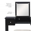 Linon Butterfly Vanity and Padded Stool Flip Up Mirror 2 Drawers in Black Wood