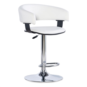Linon Curved Back Metal 22&quot-31.5&quot Adjustable Barstool in White Faux Leather