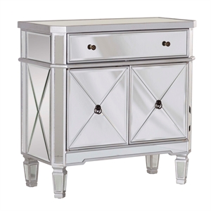 linon mason mirrored wood one drawer two door console table in gray