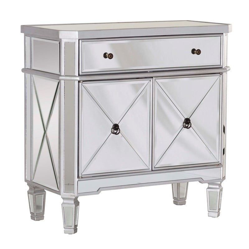 Linon Mason Mirrored Wood One Drawer Two Door Console Table in Gray