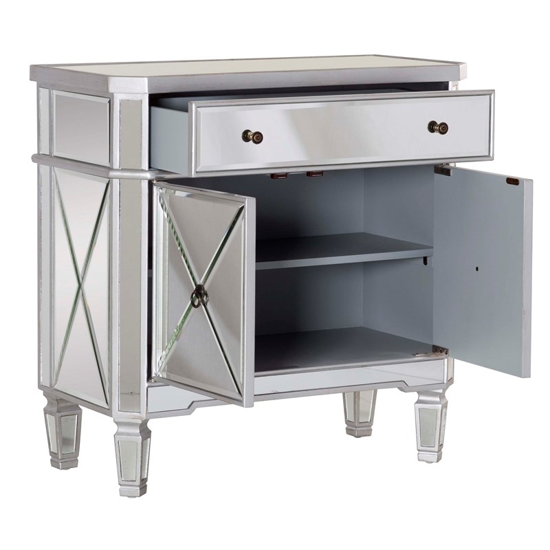 Linon Mason Mirrored Wood One Drawer Two Door Console Table in Gray