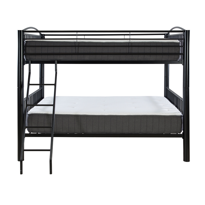 Linon Heavy Metal Full Over Full Bunk Bed Attached Ladder in Black