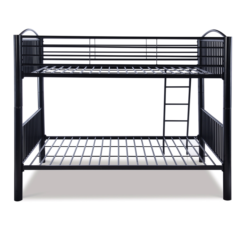 Linon Heavy Metal Full Over Full Bunk Bed Attached Ladder In Black ...