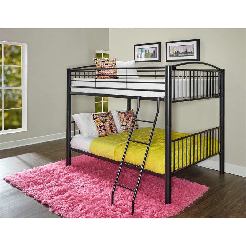 Linon Heavy Metal Full Over Full Bunk Bed Attached Ladder in Black