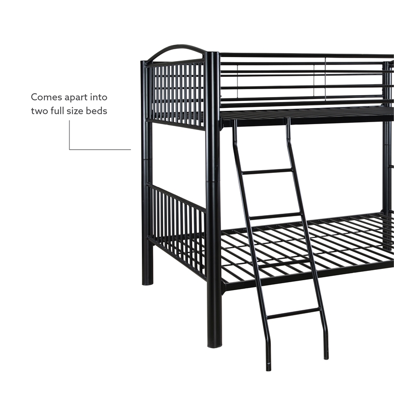 Linon Heavy Metal Full Over Full Bunk Bed Attached Ladder in Black