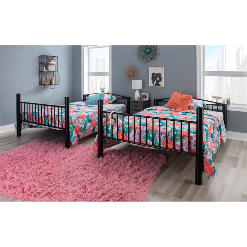 Linon Heavy Metal Full Over Full Bunk Bed Attached Ladder in Black