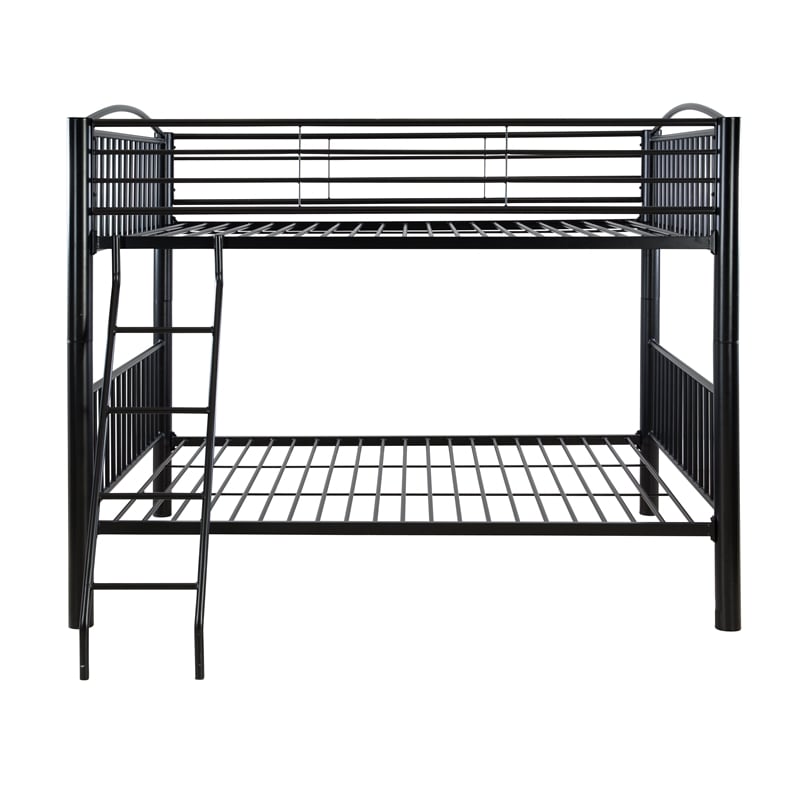 Linon Heavy Metal Full Over Full Bunk Bed Attached Ladder in Black
