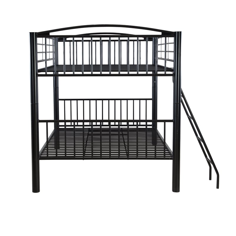 Linon Heavy Metal Full Over Full Bunk Bed Attached Ladder in Black