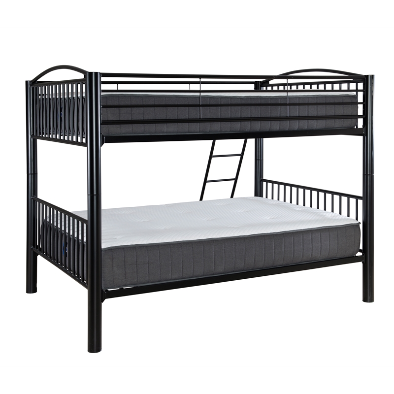 Linon Heavy Metal Full Over Full Bunk Bed Attached Ladder in Black