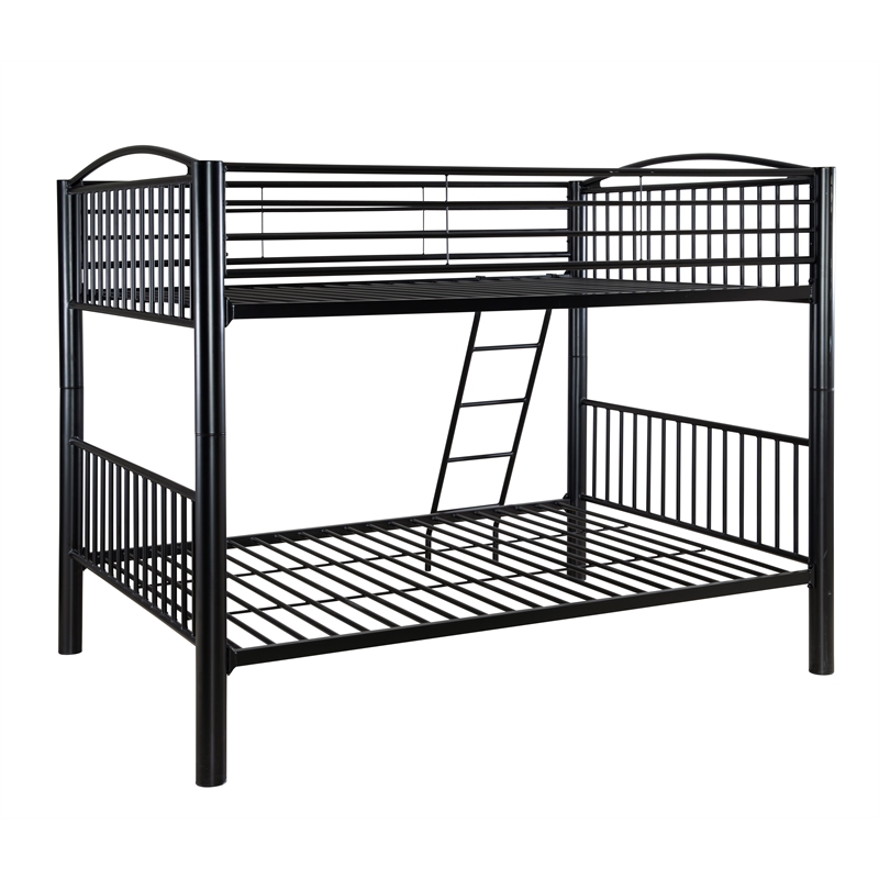 Linon Heavy Metal Full Over Full Bunk Bed Attached Ladder in Black