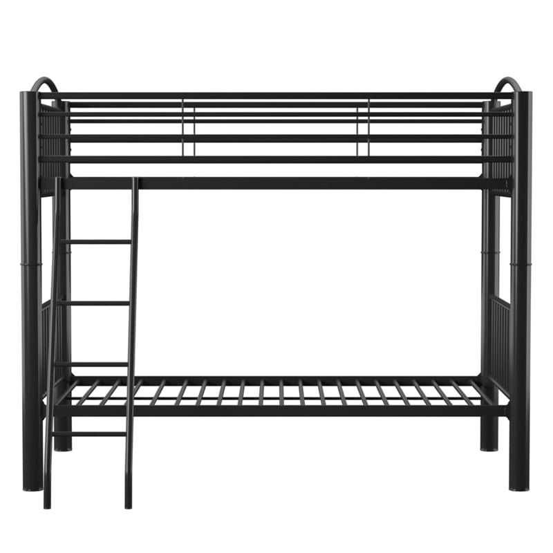 Linon Heavy Metal Twin Over Twin Bunk Bed Attached Ladder in Black