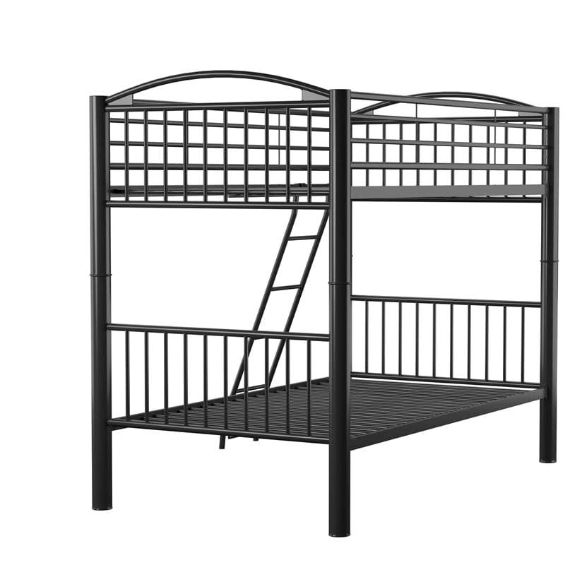 Linon Heavy Metal Twin Over Twin Bunk Bed Attached Ladder in Black