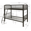 Linon Heavy Metal Twin Over Twin Bunk Bed Attached Ladder in Black