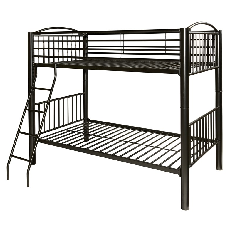 Linon Heavy Metal Twin Over Twin Bunk Bed Attached Ladder in Black