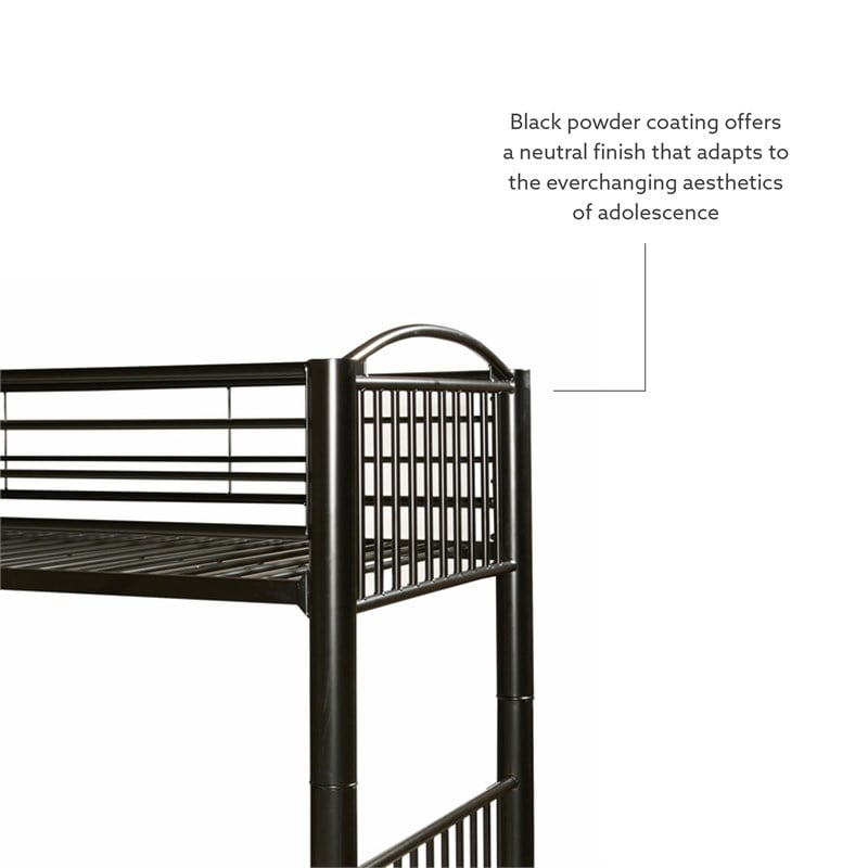 Linon Heavy Metal Twin Over Twin Bunk Bed Attached Ladder in Black
