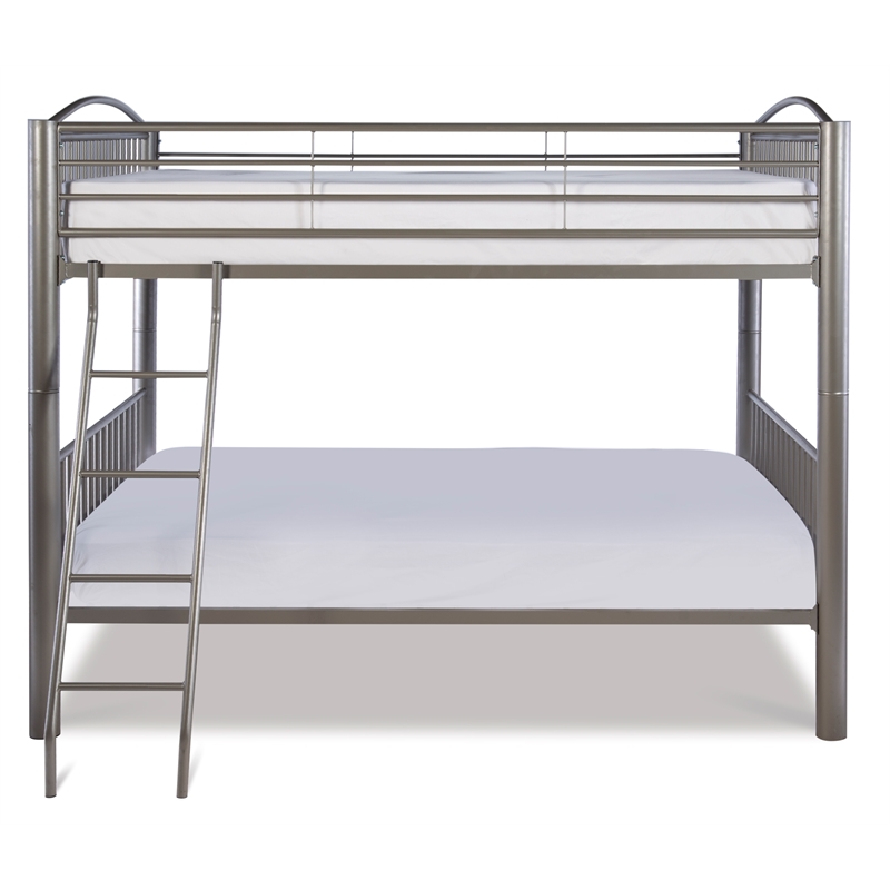 Linon Heavy Metal Full Over Full Bunk Bed Attached Ladder in Pewter Finish